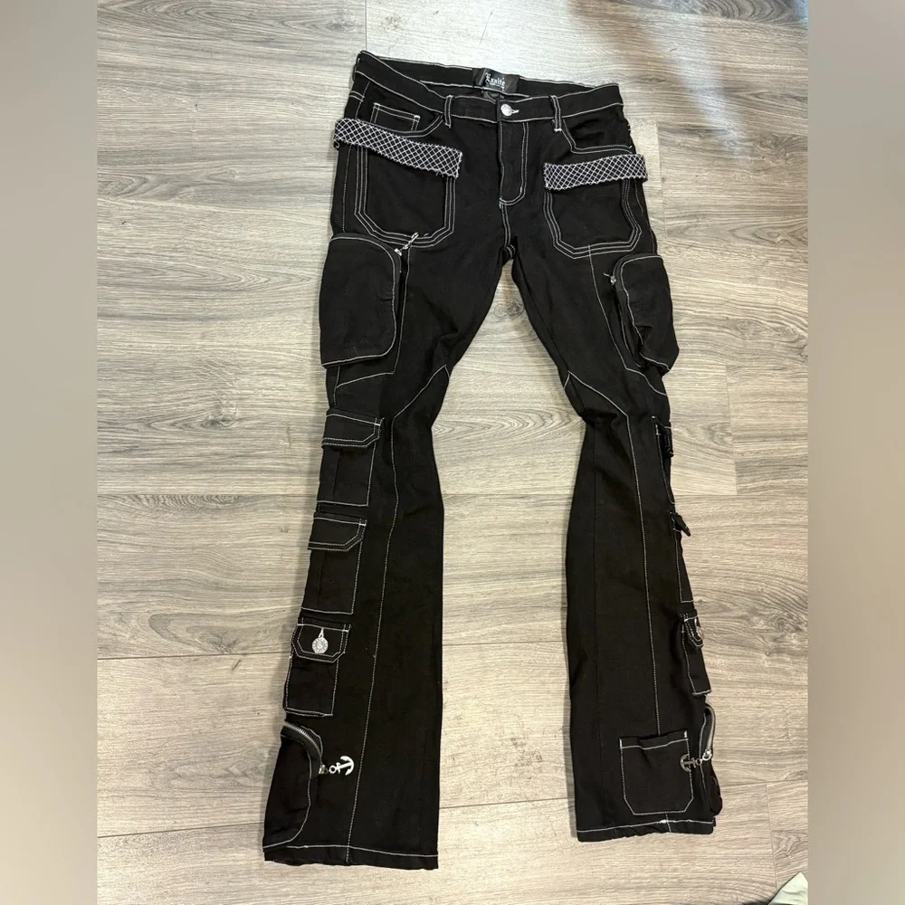 Black Cargo Pants with Contrast Stitching - Men's - Picture 1 of 3